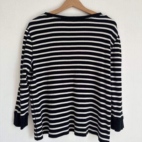 Lauren Ralph Lauren Striped Lace-Up Waffle-Knit Top Leather Drawcord Size XXL - Picture 6 of 12